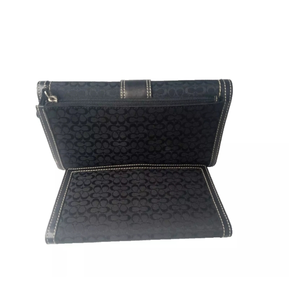 Coach Signature Wallet Black Canvas Tri-Fold & Matching Checkbook Cover Set - Picture 6 of 8